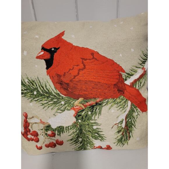 Red Cardinal Bird Decorative Throw Pillow Christmas Decor Square Pillow - Picture 2 of 7